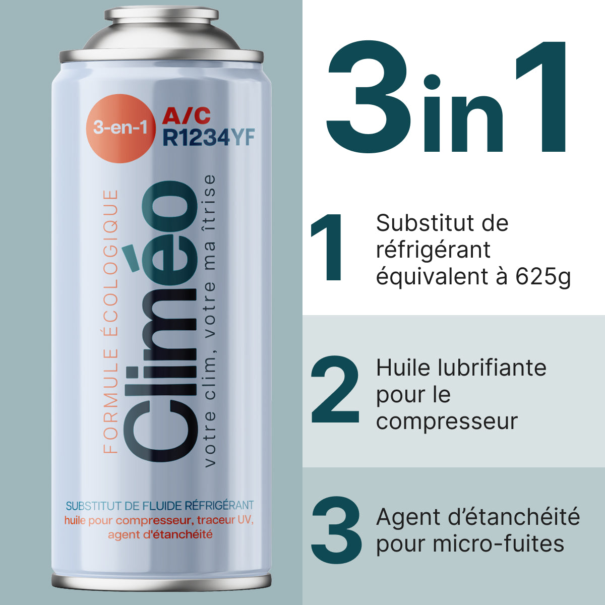 Climéo 3-en-1 avec gaz pour climatisation (A/C) - Lot de 2 - R1234yf